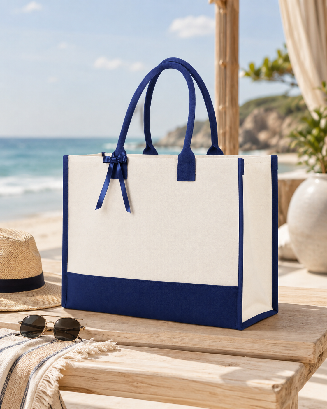 Cottonfelt Wedding Canvas Tote Bag with Ribbon & Bottom Board Support – Inside Laminated
