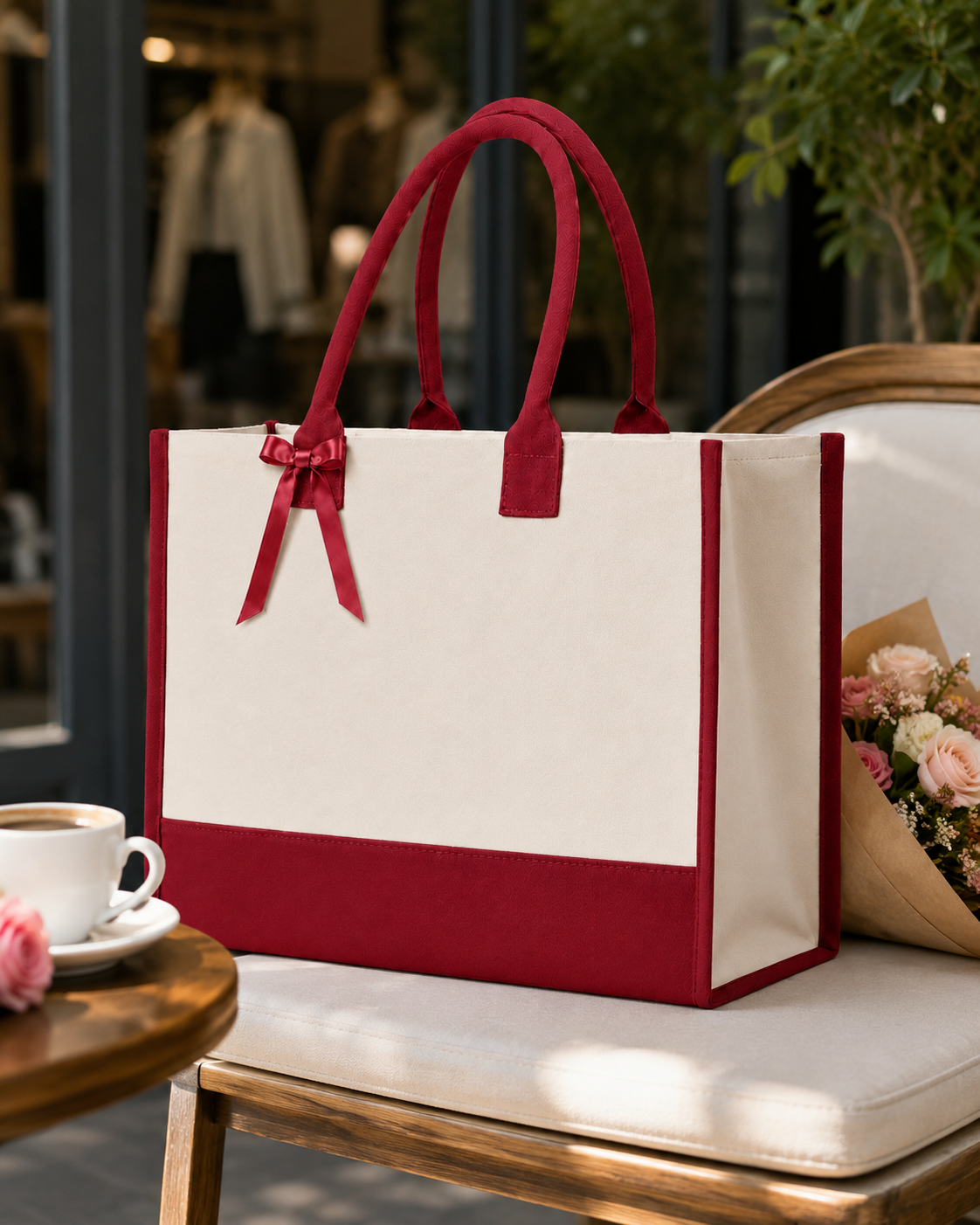 Cottonfelt Wedding Canvas Tote Bag with Ribbon & Bottom Board Support – Inside Laminated