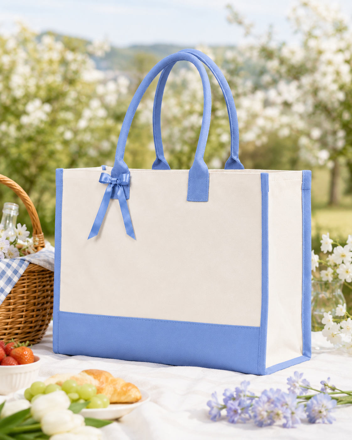 Cottonfelt Wedding Canvas Tote Bag with Ribbon & Bottom Board Support – Inside Laminated