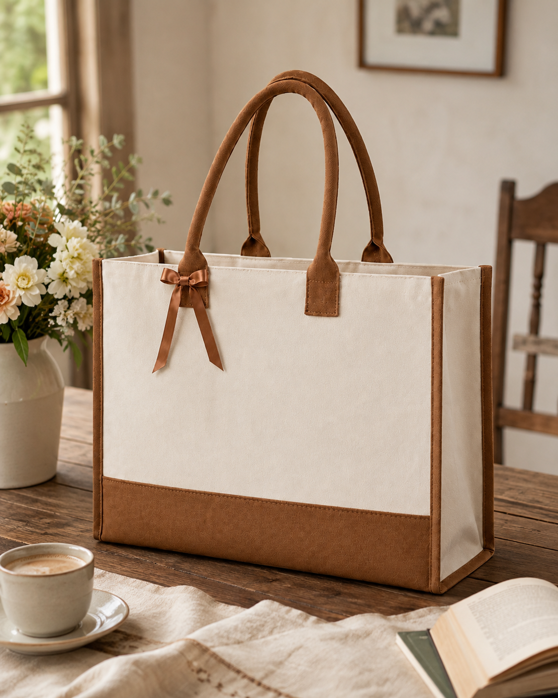 Cottonfelt Wedding Canvas Tote Bag with Ribbon & Bottom Board Support – Inside Laminated